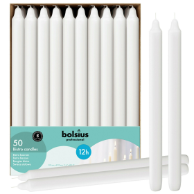 Bolsius White Taper Candles 11.5 Inch Tall | 50 Pack with 12 Hours Long Burning Smokeless & Dripless Home Decor, Christmas Candles