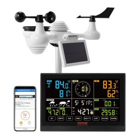 VEVOR 7-in-1 Wi-Fi Weather Station, 7.5 in Color Display, Home Weather Station Indoor Outdoor, with Solar Wireless Outdoor Sensor Alarm Alerts, for Te