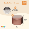 24 Pack Metal Candle Tins 2oz, Small Cans with Lids Bulk with Warning Stickers for Candle Making (6 Colors)