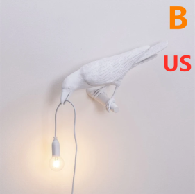 Creative Auspicious Bird Resin Wall Lamp Decoration (Option: White-B-US)